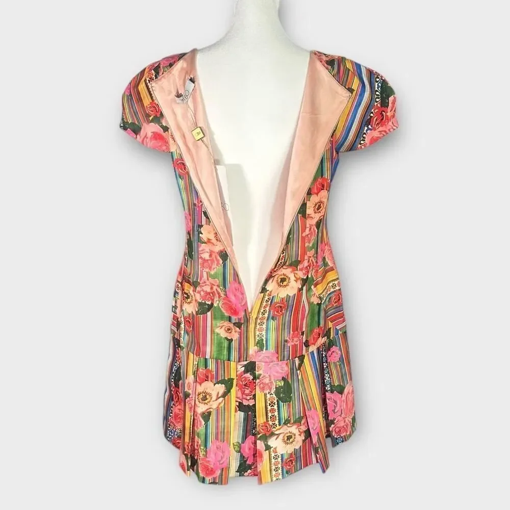PatBo‎ Fit and Flare Mini Dress 42/Med Multicolor Silk Blend Floral Striped NWT - Picture 5 of 13